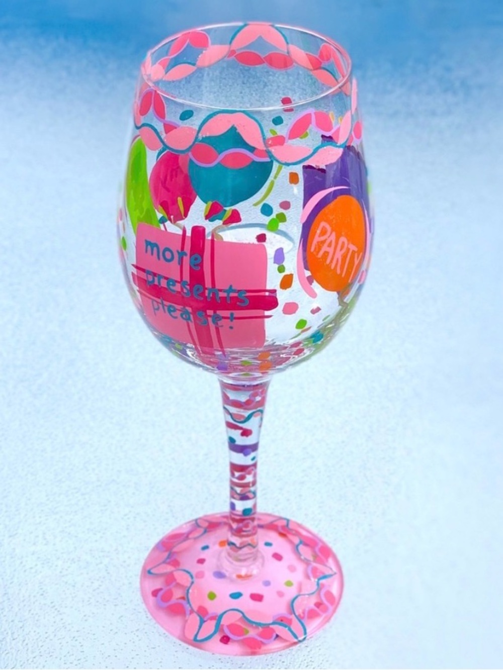 Lolita Pink & Multicolor It’s My Birthday Hand Painted Wine Glass - Picture 3 of 6